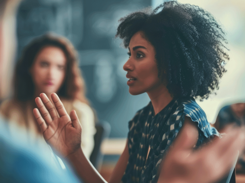 woman hosting meeting